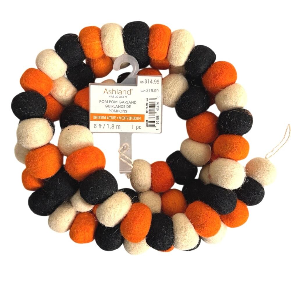 ASHLAND Halloween Pom Pom garland 6FT (Lot of 6) - Picture 1 of 3